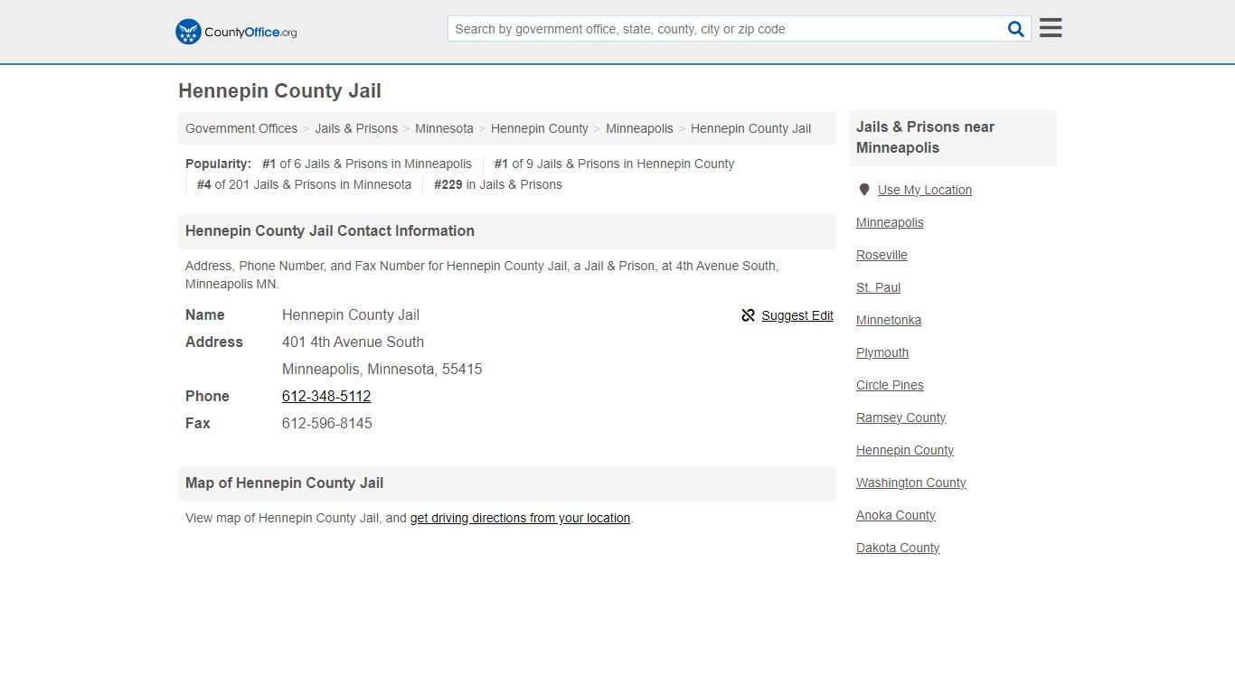 Hennepin County Jail - Minneapolis, MN (Address, Phone, and Fax)